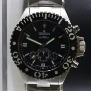Vintage Croton Japan Quartz Mens Stainless Steel Black & Silver 10 Atm Cc311240