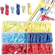aikoolwer 240Pcs Quick Splice Wire Terminals T-TAP Disconnect Self-Stripping 22-10 AWG Nylon Fully Insulated Male Spade Electrical Terminals Kit for Automotive Marine