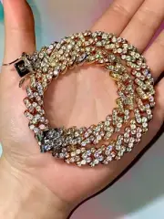 Miami Cuban Link Chain 10mm Ice Out Two-tone CZ VVS FILL Real ICY 15" Choker
