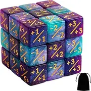 24 PCS Token Dice Counters Magic The Gathering Starry Sky Dice Marble Cube D6 Dice for Loyalty CCG MTG Creature Stats Card Gaming Accessories (Turquoise&Lilac, Navy&Fuchsia)