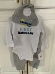 Kyle & Deena 3 piece Set with cap My First Hanukkah 0-3 months