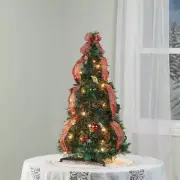 3-Foot Pre-Lit Fully Decorated Plaid Ribbon Pull-Up Collapsible Christmas Tree