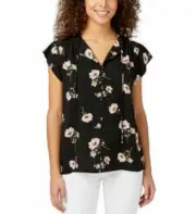 NEW! Buffalo Women's Woven Floral Print Flutter Sleeve Floral TOP BLACK SIZE XL