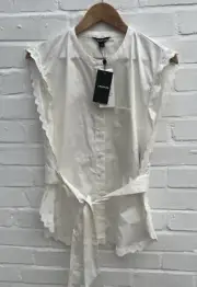 New Whistles Poplin Apron Blouse UK 12 Ivory Cotton Pretty Landgirl Pheasant