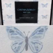 4pc Cynthia Rowley Delicate Butterfly QUEEN Sheet Set Blue 17" Deep Mattress NEW