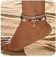 [Cliory] Boho Starfish Anklet Bracelet Layered Turtle Pendant Ankle Beach Handmade Anklet Jewelry for Women, 0in, Alloy, no gemstone