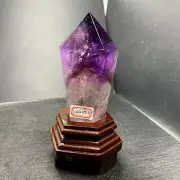 Top Natural amethyst Quartz obelisk Crystals Tower Point Wand Reiki Gmes 0.81LB