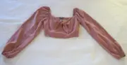 Francesca's Trixxi Womens Top Size S Crop Bow Long Sleeve Mauve Smocked