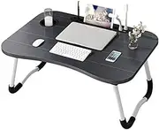 Laptop Bed Table Foldable Lap Standing Desk with Cup Slot for Indoor/Picnic Tray (Black)