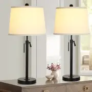 Bedside Table Lamps Set of 2: Tall Black Table Lamps for Living Room End Table