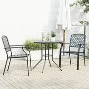 Stackable Garden Chair Set 3 Piece Anthracite Powder-Coated Steel, Garden Furniture Sets