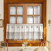 Romantic Lace Sheer Valance with Cherry Cafe Short Curtain Tier Embroidery Floral Farmhouse Light Filtering Window Treatment for Kitchen Bathroom Rod Pocket 1 Panel (W39 X L20 INCH,Beige)