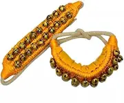 TreegoArt Ghungru (20 + 20) - 2 Line Ghunghroo On Yellow Cushion Pads Indian Traditional Dance Anklets - Pack Of (1 Pair)