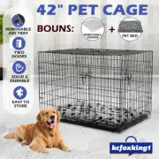 42" Portable Collapsible Metal Pet Dog Cage Dog Crate Kennel w/ Divider Pet Bed