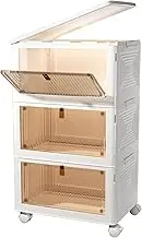 3 Tier Stackable Plastic Storage Bins with Lids and Wheels -Totally 69 Litres Closet Organizers and Storage Box, Foldable Storage Containers for Home, Pantry, Office, Dorm Room