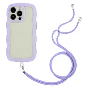 For iPhone 15 Pro Phone Cover Wave Edge PC Detachable Color Frame Clear Phone Case with Hanging Rope