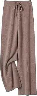 [Generic] Women 100 Percent Merino Wool Knitted Wide Leg Pants Drawstring High Waist Palazzo Pants Athletic Jogger Sweatpants