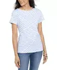 Karen Scott Women's Petite Asymmetrical-Stripe Top Light Blue Heather