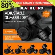 BLACK LORD Dumbbell Set 7-40kg Adjustable Rubber Weight Plates Lifting Bench