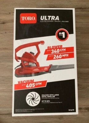 Toro Ultra 260 MPH 340 CFM 12 Amp. Electric Blower/Mulcher/Vacuum New!