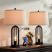 Marcel Modern Table Lamps 24 1/4" High Set of 2 Black USB LED Nightlight Bedroom
