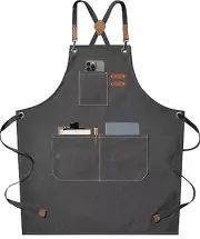 Chef Aprons for Men Women with Large Pockets, Cotton Canvas Cross Back XXL