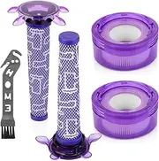 Upgraded V8 Vacuum Filter Replacement Kit for Dyson V7 V8 New Version Cordless Vacuum Animal Extra SV25 SV37, 2 Star Pre-Filters and 2 HEPA Post-Filters Replace Part No. 965661-05 & 967478-05
