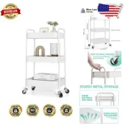 Stylish 3-Tier Metal Rolling Cart with Lockable Wheels for Efficient Storage