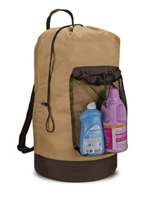 Backpack Laundry Bag, Laundry Backpack with Shoulder Straps and Golden Brown