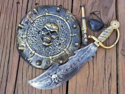 Treasure Hunter Pirate sword shield set spyglass patch plastic