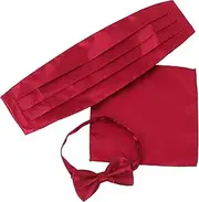 [Baluue] Elegant Mens Dress Waist Belt Tuxedo Bow Tie Pocket Square Holder Set for Wedding Parties