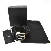 NWT $575 Saint Laurent YSL Black Natural Leather Moto Belt Men's 85 34 AUTHENTIC