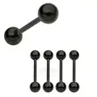 4 Pc 14g Black Titanium IP Surgical Steel Barbells Nipple Tongue Rings Piercing
