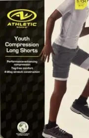 2 Pack | Athletic Works | Youth Compression White Long Shorts -Size 6/7 Boys New