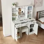 Bedroom Vanity Desk Makeup Table with 10 LED Lights Mirror, Drawers, Stool
