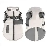 Outdoor Waterproof Zipper Dog Jacket with Reflective Tape Winter Warm Schnauzer Poodle Chihuahua Coat,Beige,3XL