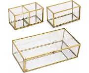 Vintage Jewellery Boxes Made of Metal and Glass, 3 Jewellery Boxes, Jewellery Holder, Desk Organi r, Makeup Br h Holder, for Women's Jewellery Ring,