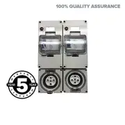 2x 3 Phase 20 AMP 5 Pin RCD Safety Switch Outlet IP66 Waterproof Outdoor Socket