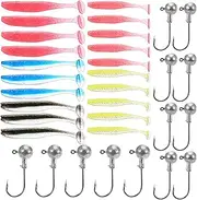 Premium Fishing Lures Set A/B/C with Storage Box, 8x10g & 5x14g Jig Head Hooks, 10x7cm & 10x9cm T Tail Lures for Anglers
