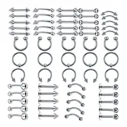 60 Pieces Nose Lip Tongue Eyebrow Tragus Navel Belly Ring Piercings
