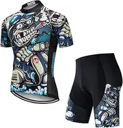 [WeimoMonkey] Cycling Jersey Men Set Road Full Zip Short Sleeve Bike Shirt Top Padded Shorts Suit Bicycle Clothes