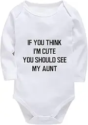 [WOOYONGING] If You Think I'm Cute You Should See My Aunt Newborn Bodysuits Boy Long Sleeve Boy Onesie White 6-9 Month Romper