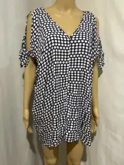 AUTOGRAPH SIZE 14 BNWT NAVY BLUE WHITE SPOT TIE SLEEVE TOP