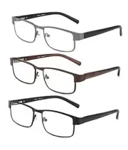 3 Pack Blue Light Blocking Reading Glasses for Men 1.25 x Gunmetal Black Brown