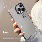 Silver Black Smile Face Cover Fr iPhone 16 15 14 13 12 11 Pro Max Plus Back Case
