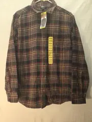 Eddie Bauer Cotton Flannel Shirt Plaid Sz Medium Long Sleeve Red Blk Brown