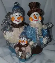 Snowman Ornament Figurine Handmade & Hand-Painted Snowmen Family Metallic Paints