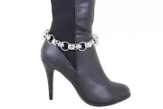 Women Silver Metal Chain Boot Bracelet Bling Shoe Anklet Skull Charm Skeleton