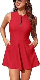 [SHEKINI] Women's Tummy Control Elegant One-Piece Swimsuit with Zip Swimwear Swimsuit Dress Swimming Skirt + Bikini Bottoms