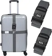 uxcell Cross Luggage Straps with Combination Lock Name ID Card Adjustable Suitcase Belt Strap for Suitcase Briefcase Backpack Travel, Gray, Pack of 2